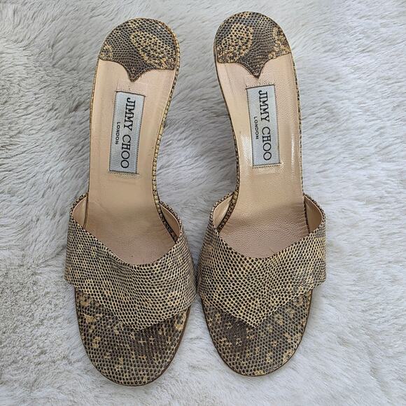 Jimmy Choo Snakeskin Animal Print Heels Open Toe Slide On Sandals - Picture 2 of 16